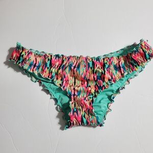 NWOT Shade & Shore Teal and Multicolor Ruffled Bikini Bottoms